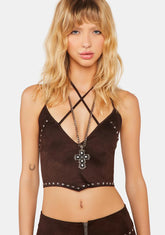 Coffee Backstage Babe Faux Suede Halter Top