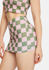 Rib Checkerboard Mini Skirt