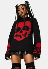 Red Knit Skull Sweater