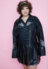 She's Gaia's Daughter Floral Embroidered Moto Jacket
