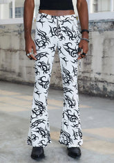 Kickdrum Tattoo Print Flare Pants