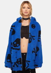 Skull On My Sleeve Sherpa Jacket - Blue