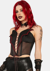 Lace-Up Bat Wing Bustier Top