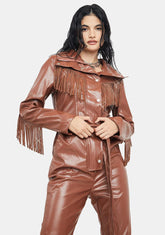 Mocha No Free Rides Fringe Jumpsuit