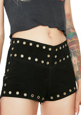 Black Suede Grommet Shorts