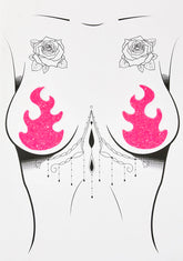 Pink Glitter Flame Blacklight Pasties