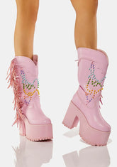 Pink Bad Bitch Fringe Cowboy Boots