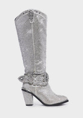 Sheriff Shine Knee High Boots - Silver