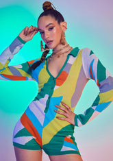 Abstract Art Print Long Sleeve Romper