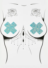 DK X Neva Nude Blue Holo Swirl Cross Pasties