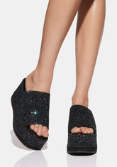 Black Glitter Bubble Platform Mules