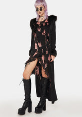 Grunge Irregular Floral Printed Ruffled Dress