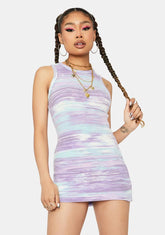 Lavender Broken Down Fuzzy Abstract Mini Dress