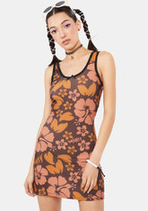 Mocha Hibiscus Mini Dress