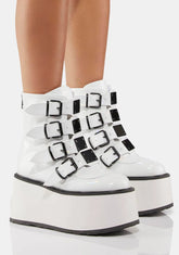 White Holographic Damned-105 Buckle Boots