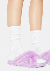 Lilac Doing Too Much Faux Fur Slide Sandals