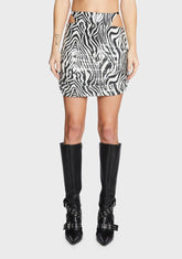 Zebra Sequin Cut Out Mini Skirt