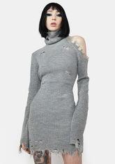Cloudy Reaching Out Distressed Mini Dress