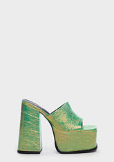 Lime Sagittarius Metallic Platform Mules