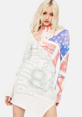 Varsity Flag Print Cut & Sew Long Sleeve Jersey Dress