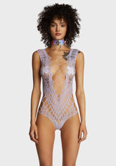 Bombshell Beauty Fishnet Bodysuit - Light Purple