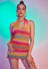 Multi Halter Rainbow Knit Mini Dress