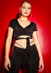 Wine N Dine Fine Tie Front Crop Top