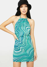 70s Ripple Green Jessica Dress