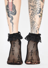 Worship Me Cross Fishnet Socks