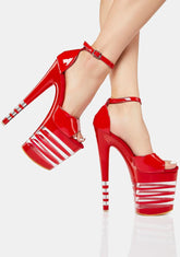 Red Zasa-02 Striped Platform Heels
