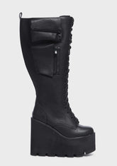 Wide Fit Obsidian Pocket Platform Boots