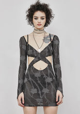 Reverb Sheer Matelasse Cutout Mini Dress