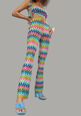 Wavy Thoughts Stitch Knit Flare Pants