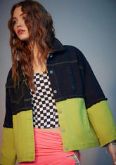Lime Had Enough Two Tone Denim Jacket