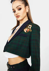 Dorm Core Cropped Plaid Blazer