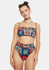 Retro Realness Crochet Print Shorts Set