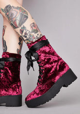 Wine Sin-Struck Strides Velvet Boots