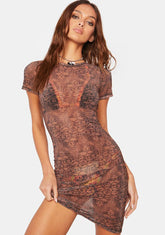 Tiger Print Sheer Mini Dress