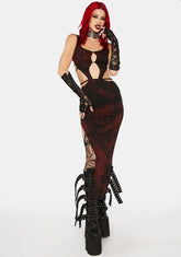Red Tie Dye Cut-Out Maxi Dress