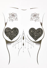 Black Chunky Glitter Heart Pasties