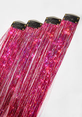 Love Pink Holographic Hair Tinsel Clip In Extensions