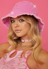 Lilac Acting Innocent Rhinestone Bucket Hat