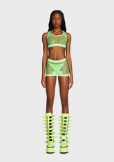Lime Work It Out Fishnet Shorts Set