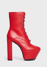Red Secret Agent Platform Heeled Boots