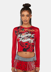 Heart Banners Long Sleeve Crop Tee