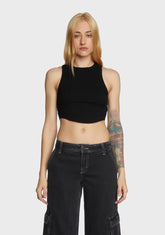 Curved Hem Tank Top - Black