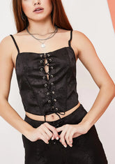 Slick Should Be Dancing Floral Satin Corset Top