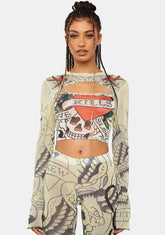 LKS Skull Long Sleeve Mesh Top