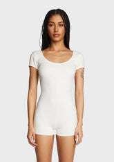 Annika Scoop Neck Ribbed Romper - White