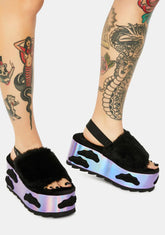 Qozii Night Sky Faux Fur Platform Slides